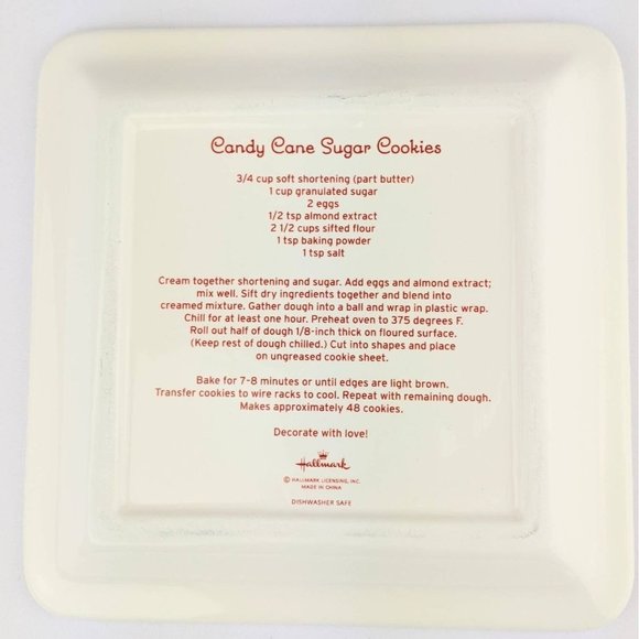 Santa Cookie Plate Red White Candy Cane | Square White Plate Hallmark Holiday - Picture 9 of 9